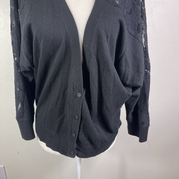 American Eagle Black Womens Cropped Cardigan Lightweight XL Lace Fairygrunge Y2K - Picture 4 of 12